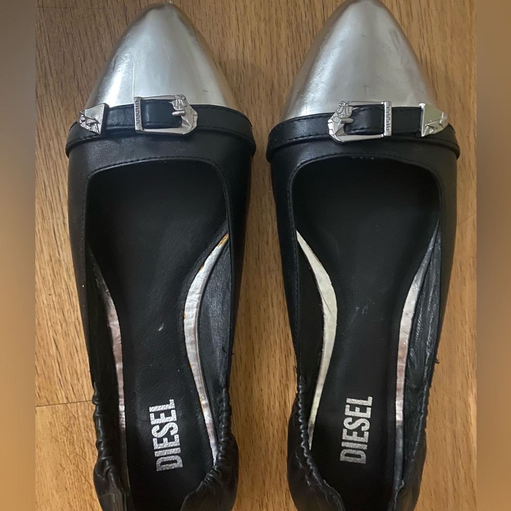 Silver buckle Diesel ballet flats